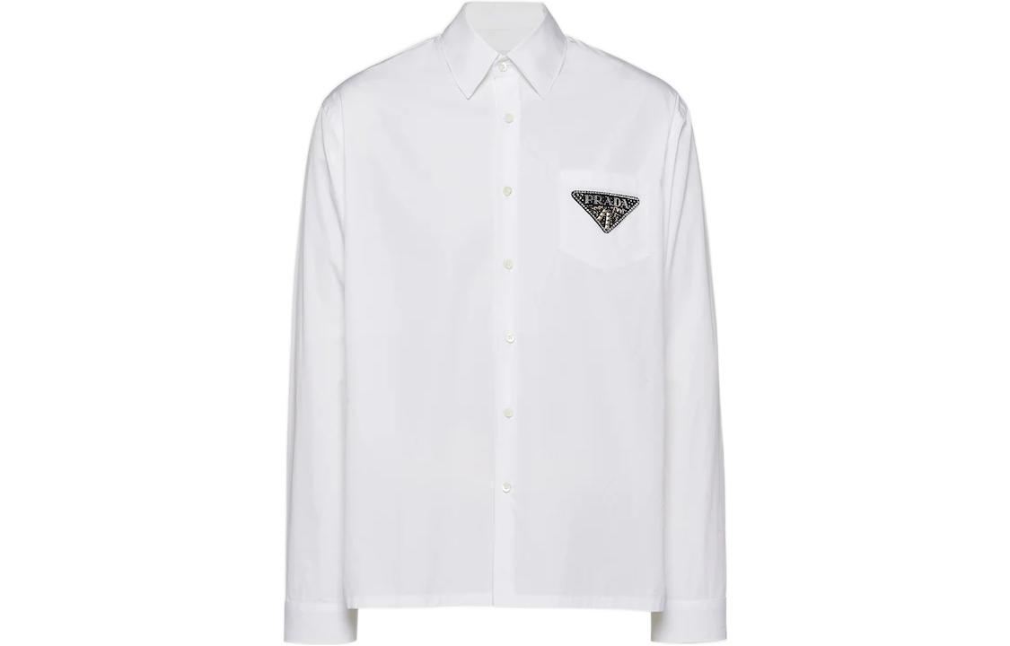 Order 프라다 SS23 화이트 로고 버튼업 자외선 차단 셔츠. UCN467-1XV2-F0009-S-231