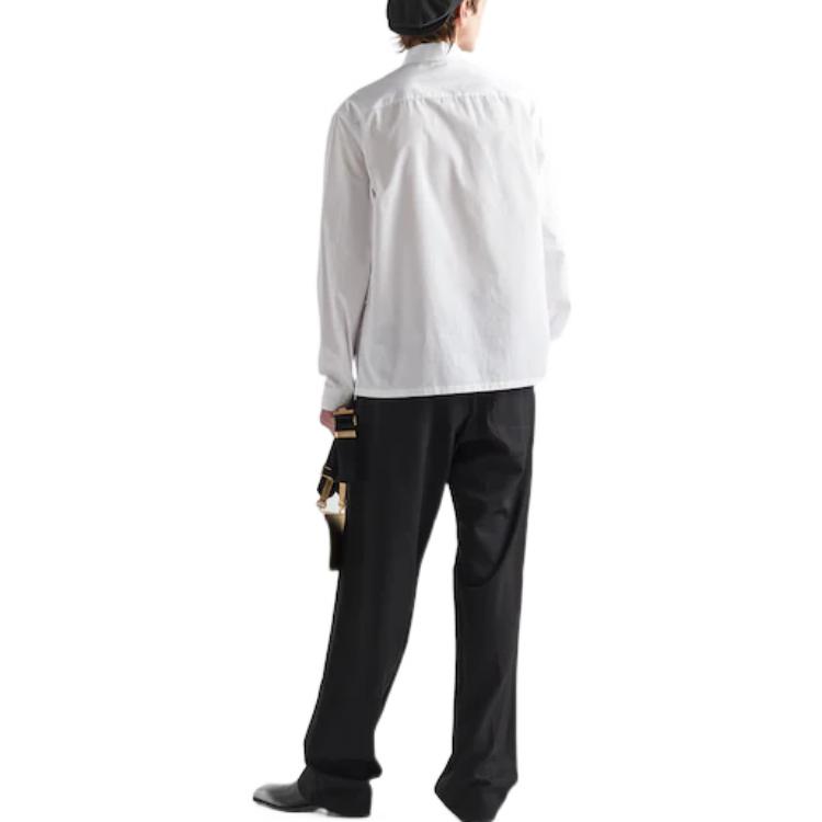 Shop 프라다 SS23 화이트 로고 버튼업 자외선 차단 셔츠. UCN467-1XV2-F0009-S-231