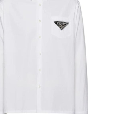 프라다 SS23 화이트 로고 버튼업 자외선 차단 셔츠. UCN467-1XV2-F0009-S-231 Sizing 프라다 SS23 화이트 로고 버튼업 자외선 차단 셔츠. UCN467-1XV2-F0009-S-231
