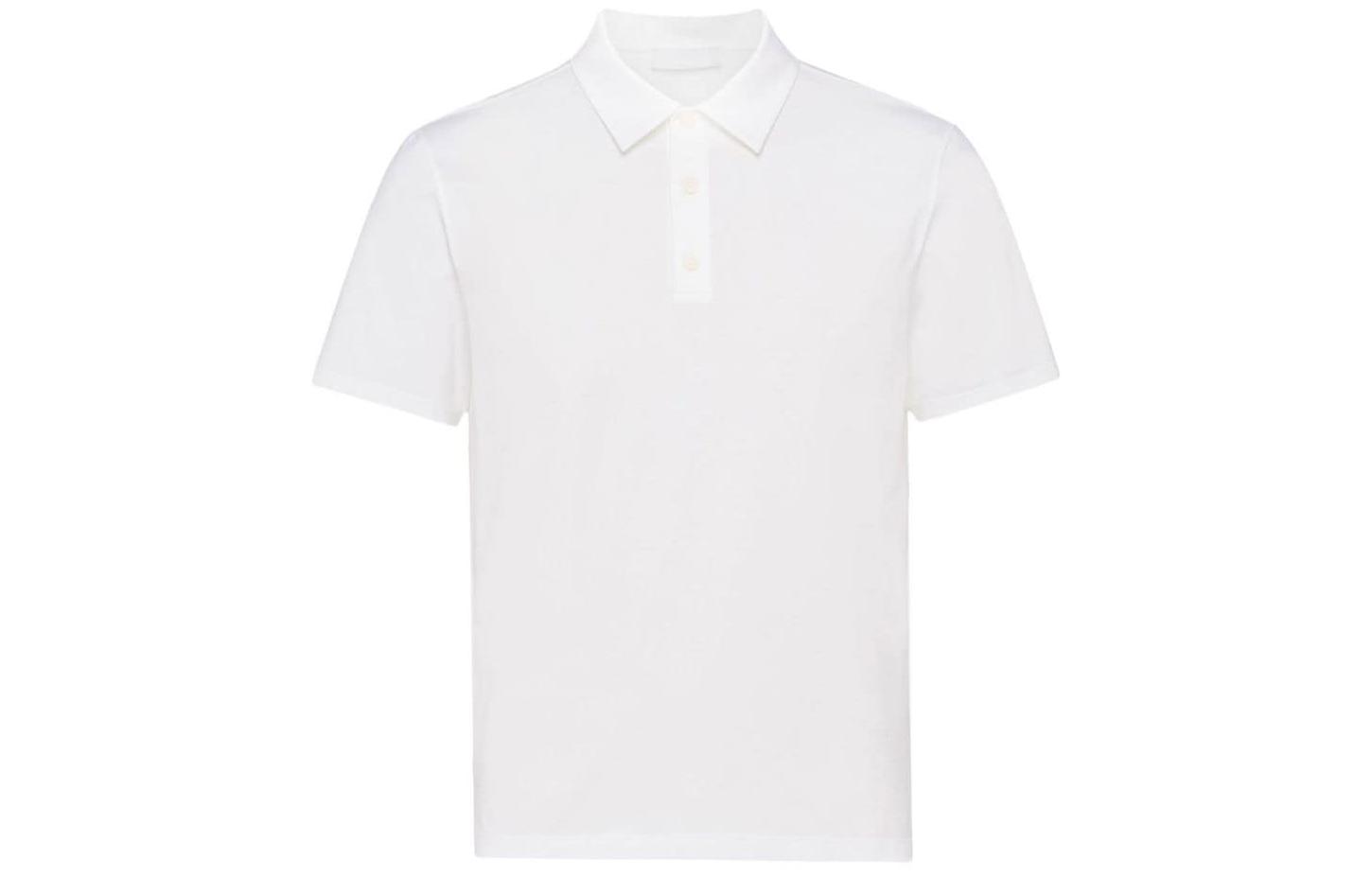 PRADA SS23  White Solid Stretch Cotton Short Sleeve Polo Shirt UJN714-1YDP-F0009-S-211
