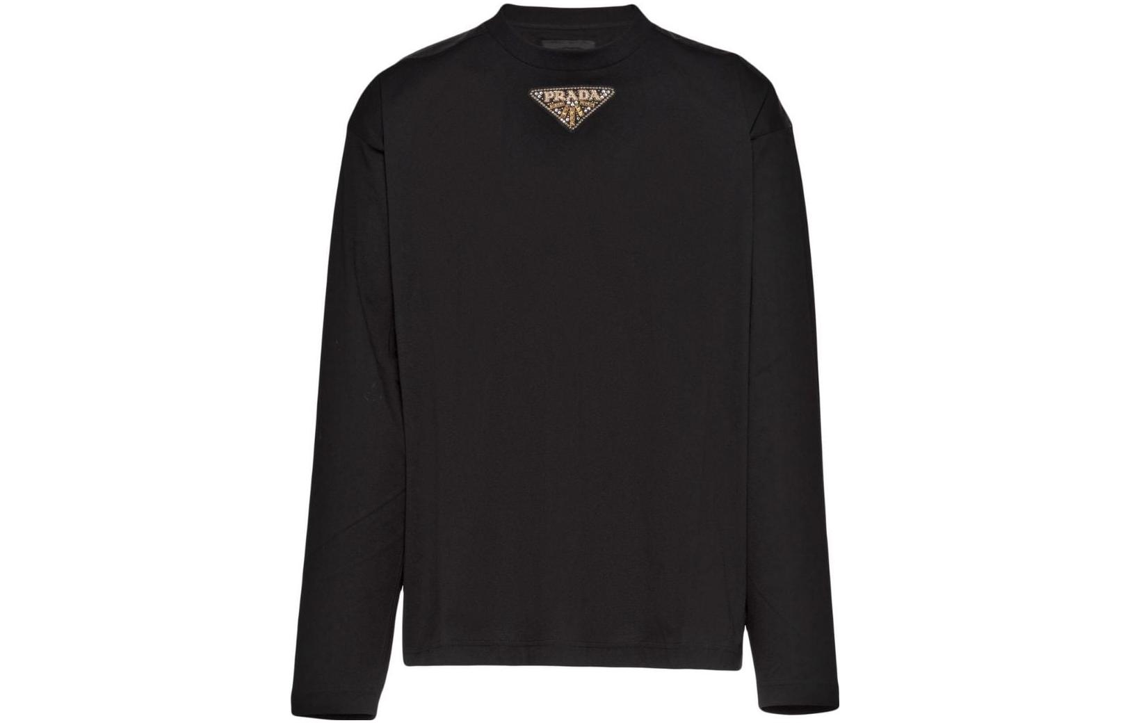 Order PRADA SS23 Black  Long-Sleeve Logo Print Crewneck Casual T-Shirt. UJL70A-12H4-F0002-S-231