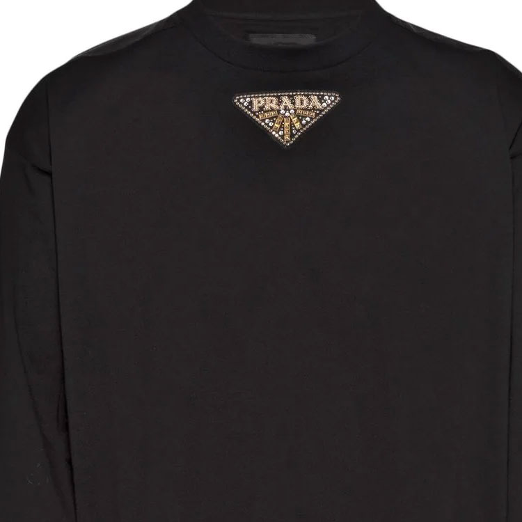 Details for PRADA SS23 Black  Long-Sleeve Logo Print Crewneck Casual T-Shirt. UJL70A-12H4-F0002-S-231