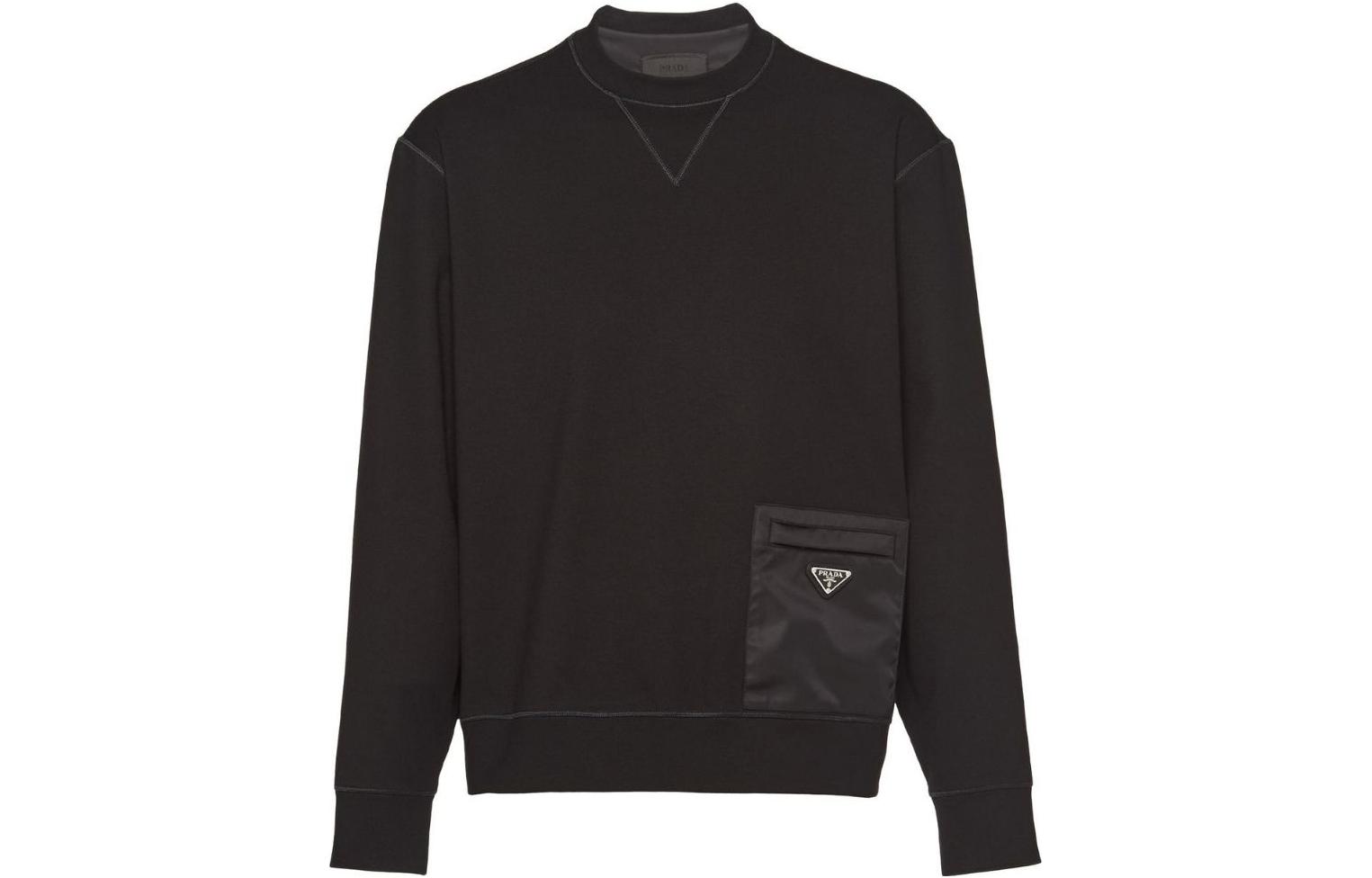 Prada SS23 Black Crewneck Sweatshirt with Enamel Triangle Logo for Men UJL179-1YSZF-0806-S-212