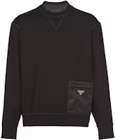 Prada SS23 Black Crewneck Sweatshirt with Enamel Triangle Logo for Men UJL179-1YSZF-0806-S-212 Prada SS23 Black Crewneck Sweatshirt with Enamel Triangle Logo for Men UJL179-1YSZF-0806-S-212