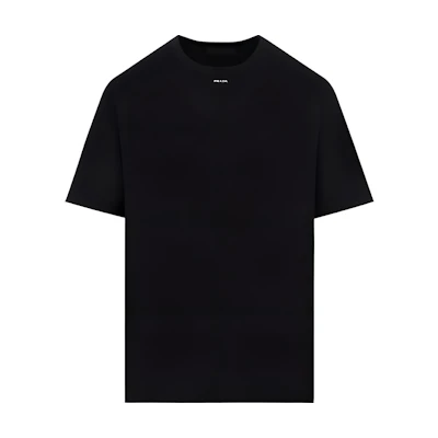 PRADA SS23 Black Logo Print Crewneck Short Sleeve T-Shirt for Men. UJN843-12TQ-F0002