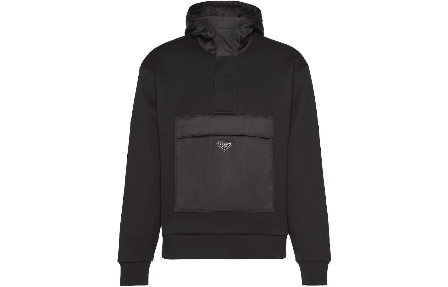 Prada SS23 Black Monochrome Logo Hoodie Pullover UJL178-1YFJ-F0806-S-212