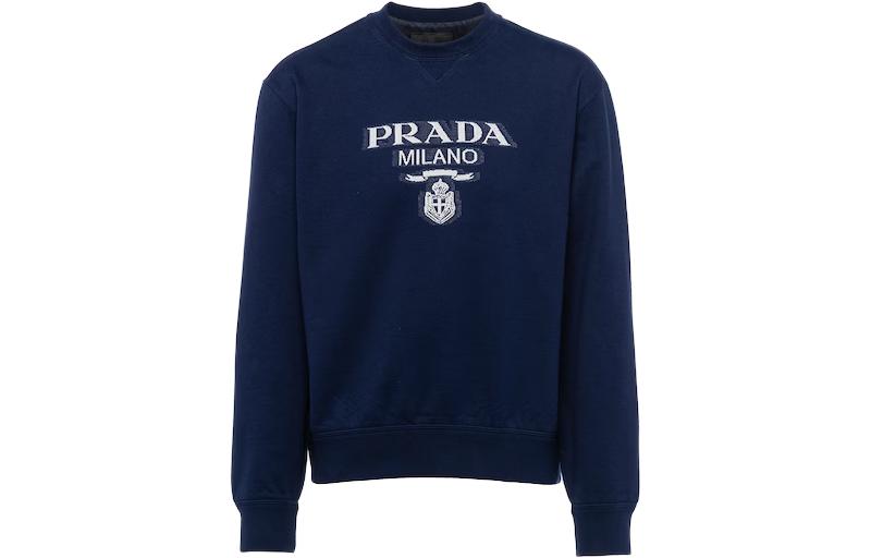 Prada SS23 Blue Crewneck Sweatshirt with Letter Logo Print UJL148-1Y13-F022X