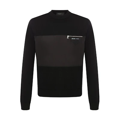 PRADA SS23 Colorblock Triangle Logo Crewneck Sweater Black (). SMM909-1JF4-F0002