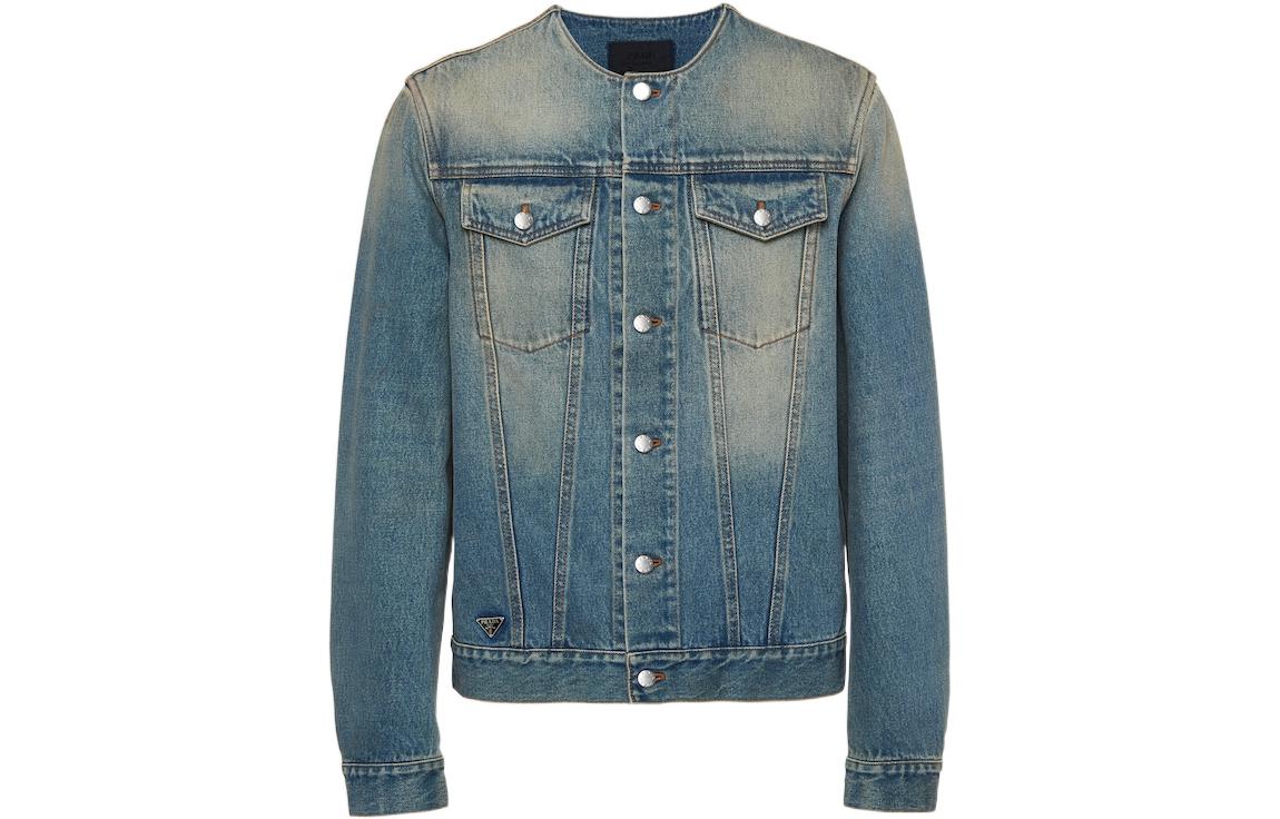 PRADA SS23 Distressed Denim Jacket  Light Blue GEB229-12K1-F0V3N-S-231