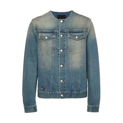PRADA SS23 Distressed Denim Jacket Light Blue GEB229-12K1-F0V3N-S-231