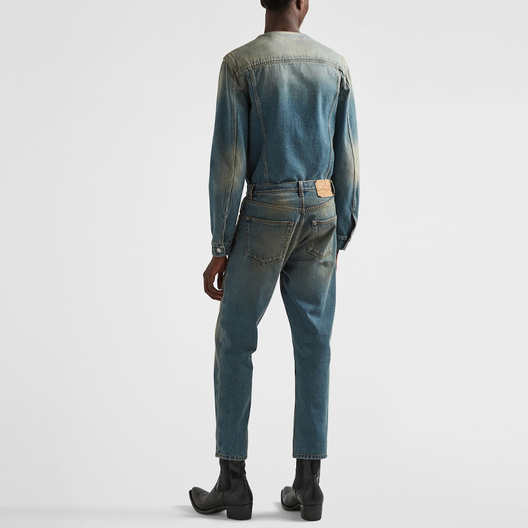 Shop 普拉达 SS23 做旧牛仔夹克 浅蓝色 GEB229-12K1-F0V3N-S-231