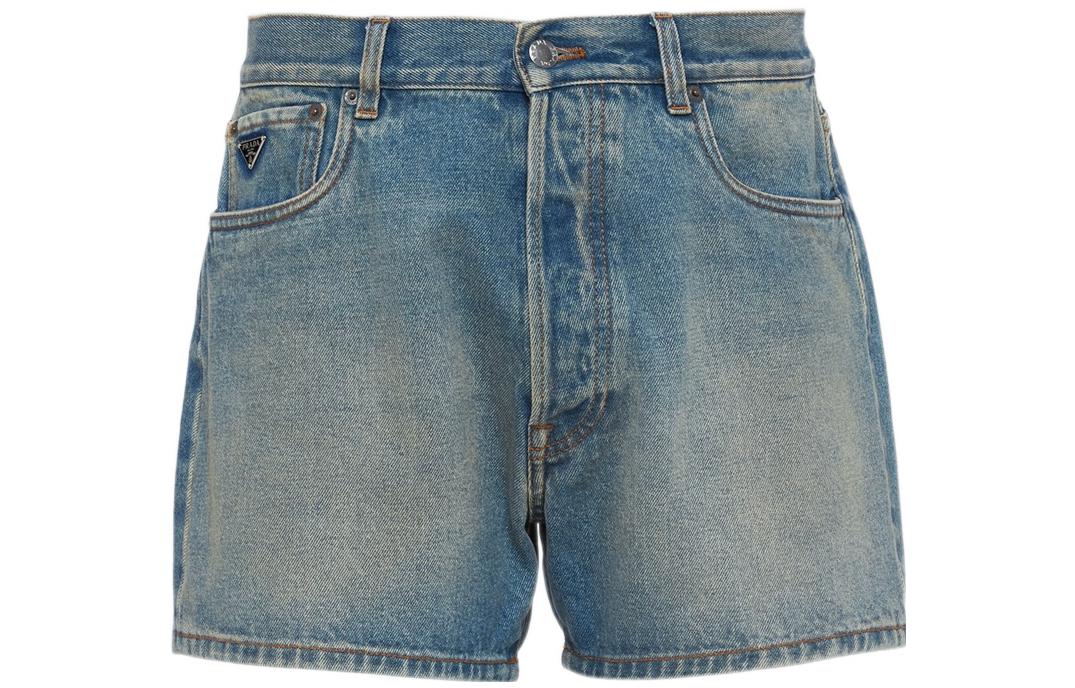 PRADA SS23 Distressed Mid-Rise Button Denim Shorts Men - Blue Jeans GEP350-12K1-F0V3N-S-231
