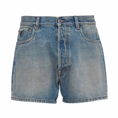 PRADA SS23 Distressed Mid-Rise Button Denim Shorts Men - Blue Jeans GEP350-12K1-F0V3N-S-231