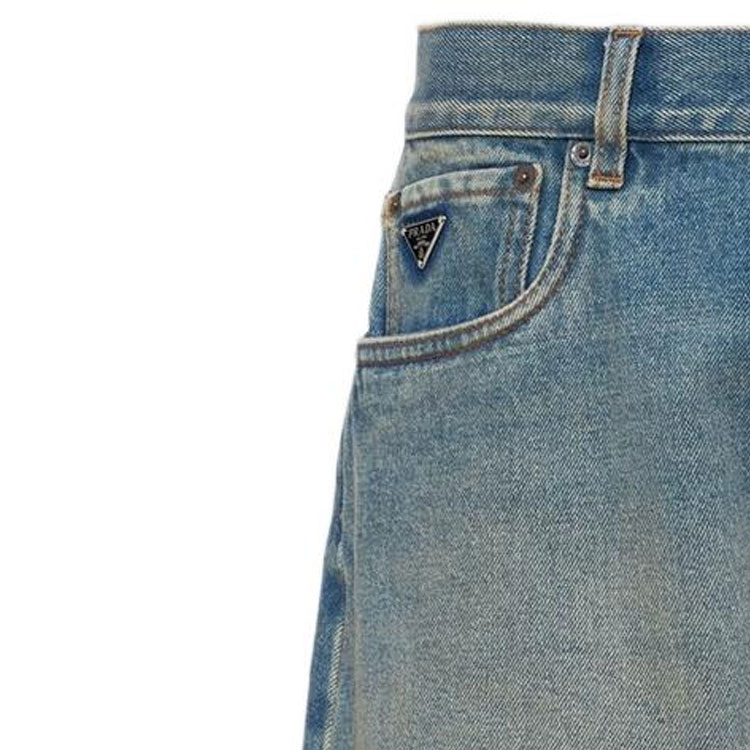 Purchase 普拉达SS23破洞中腰纽扣牛仔短裤男士 - 蓝色牛仔裤 GEP350-12K1-F0V3N-S-231