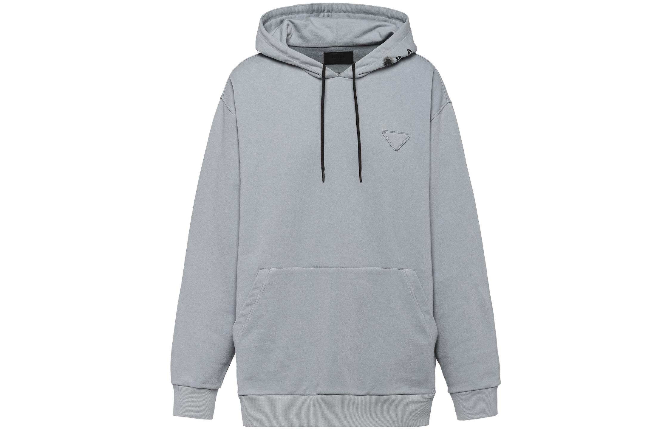 Prada SS23 Hoodie with Animal Print Logo Badge Drawstring - Gray UJL39A-11R0-F0276-S-222