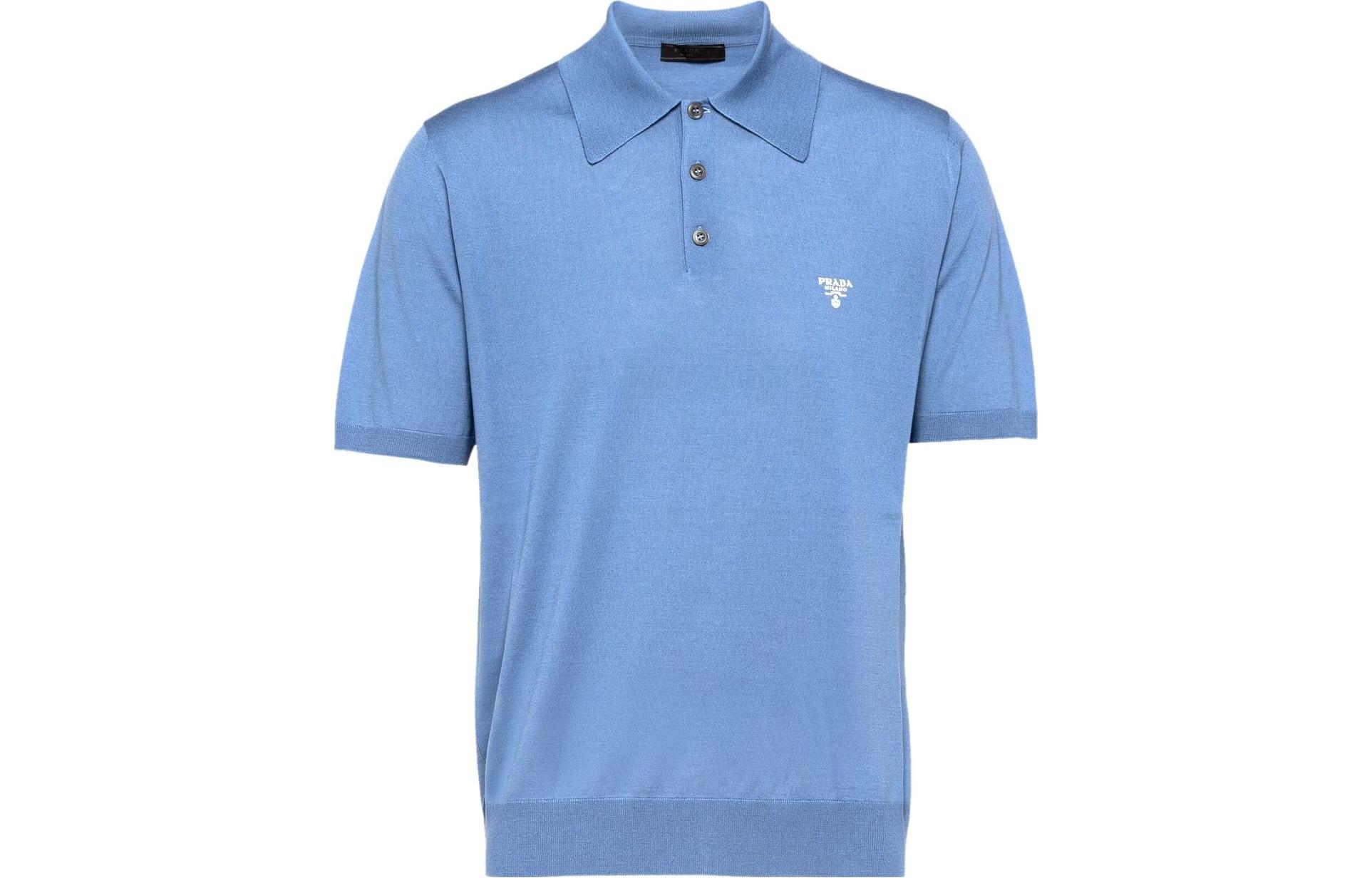 PRADA SS23 Logo Print Short Sleeve Polo Shirt Men’s Blue UMB267-1ZLE-F0154