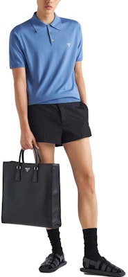 PRADA SS23 標誌印花男士藍色短袖Polo衫 UMB267-1ZLE-F0154 Lookbook PRADA SS23 標誌印花男士藍色短袖Polo衫 UMB267-1ZLE-F0154