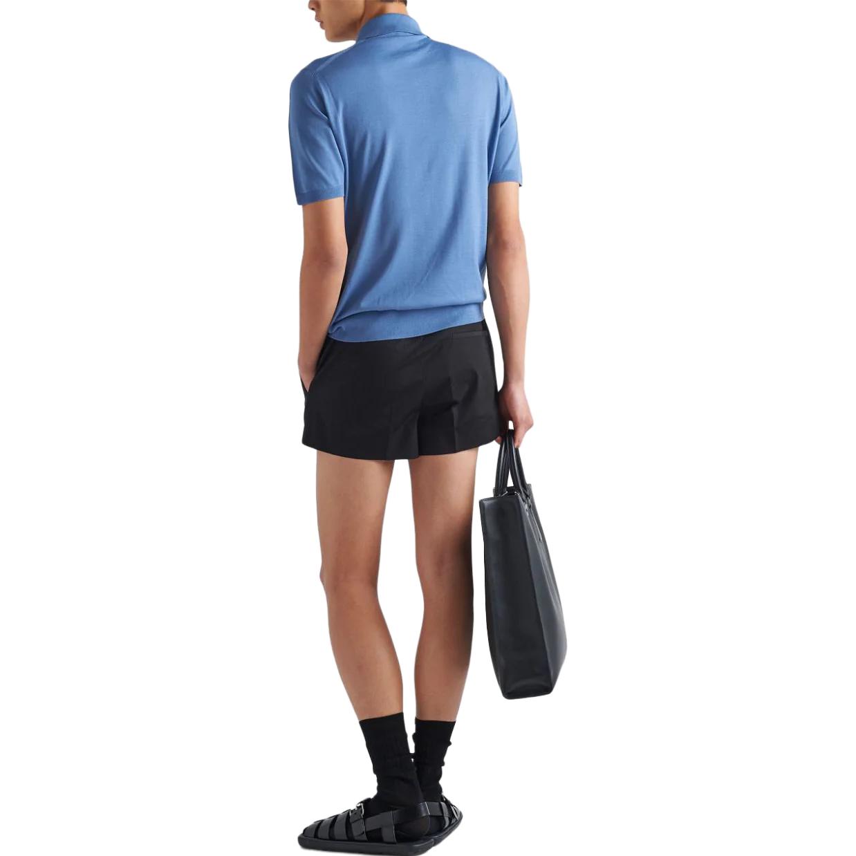 Shop PRADA SS23 標誌印花男士藍色短袖Polo衫 UMB267-1ZLE-F0154