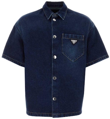 PRADA SS23 男士海軍藍寬鬆丹寧短袖防曬襯衫 GEC067-13HO-F0008-S-212 Buy PRADA SS23 男士海軍藍寬鬆丹寧短袖防曬襯衫 GEC067-13HO-F0008-S-212