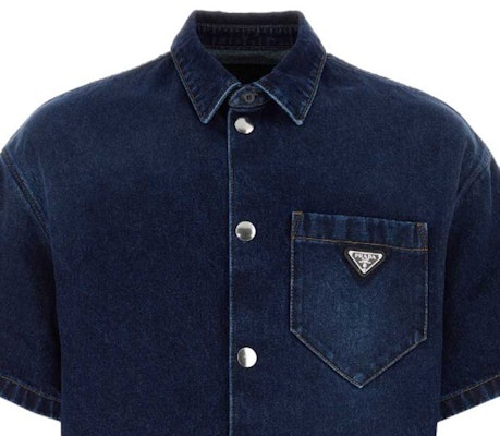 PRADA SS23 男士海軍藍寬鬆丹寧短袖防曬襯衫 GEC067-13HO-F0008-S-212 Purchase PRADA SS23 男士海軍藍寬鬆丹寧短袖防曬襯衫 GEC067-13HO-F0008-S-212