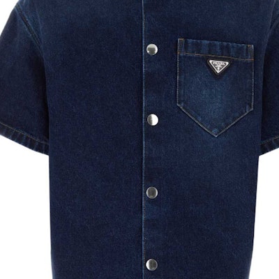 PRADA SS23 男士海軍藍寬鬆丹寧短袖防曬襯衫 GEC067-13HO-F0008-S-212 Details for PRADA SS23 男士海軍藍寬鬆丹寧短袖防曬襯衫 GEC067-13HO-F0008-S-212