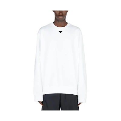 PRADA SS23 Oversized White Crewneck Long Sleeve T-Shirt for Men UJL26A-11LN-F0009-S-232