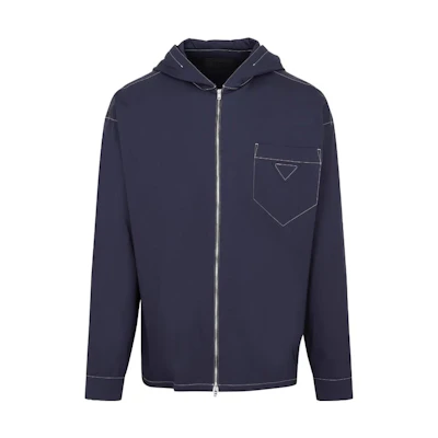 Prada SS23 Solid Color Hooded Long Sleeve Jacket for Men in Navy Blue SC686-12VC-F022E-S-231