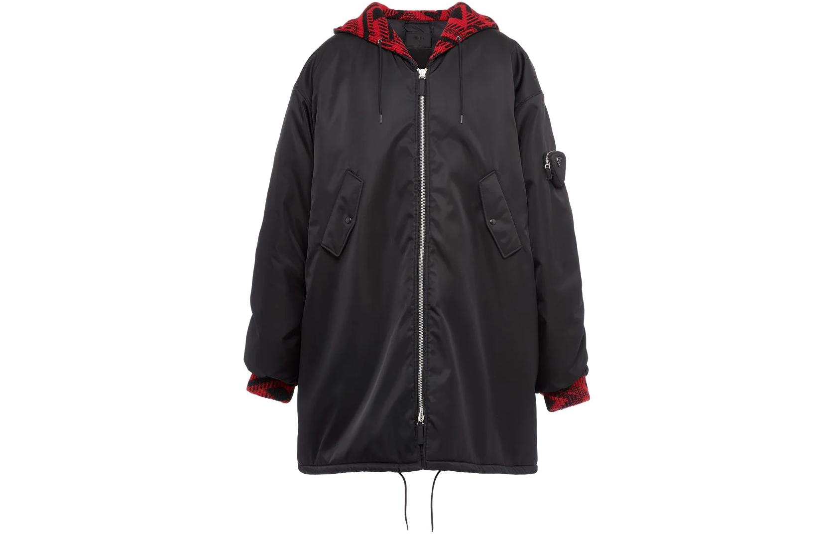 Prada SS23 Solid Color Mid-Length Zip-Up Hooded Coat Black SGB896-1WQ8-F0002-S-212