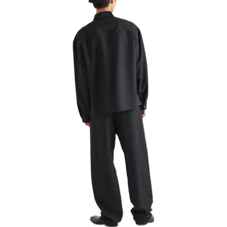 Shop PRADA SS23 Solid Logo Straight-Leg Casual Pants Men Black SPH255-11A6-F0002-S-231