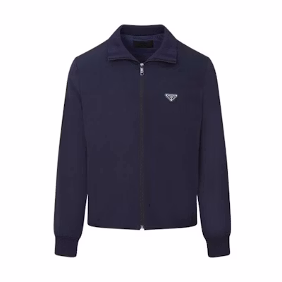 PRADA SS23 Solid Triangle Logo Zip-Up Jacket for Men in Navy Blue. SGC180-11QL-F0008
