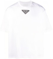 PRADA SS23 Triangle Logo Patch Casual Short Sleeve T-Shirt White (). UJN838-12H4-F0009 PRADA SS23 Triangle Logo Patch Casual Short Sleeve T-Shirt White (). UJN838-12H4-F0009