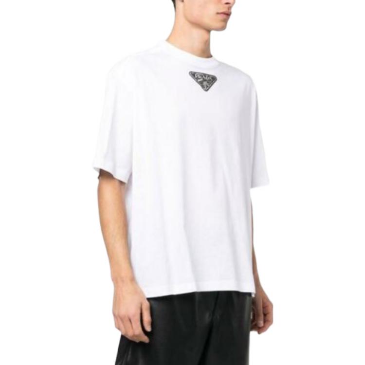 Purchase PRADA SS23 Triangle Logo Patch Casual Short Sleeve T-Shirt White (). UJN838-12H4-F0009