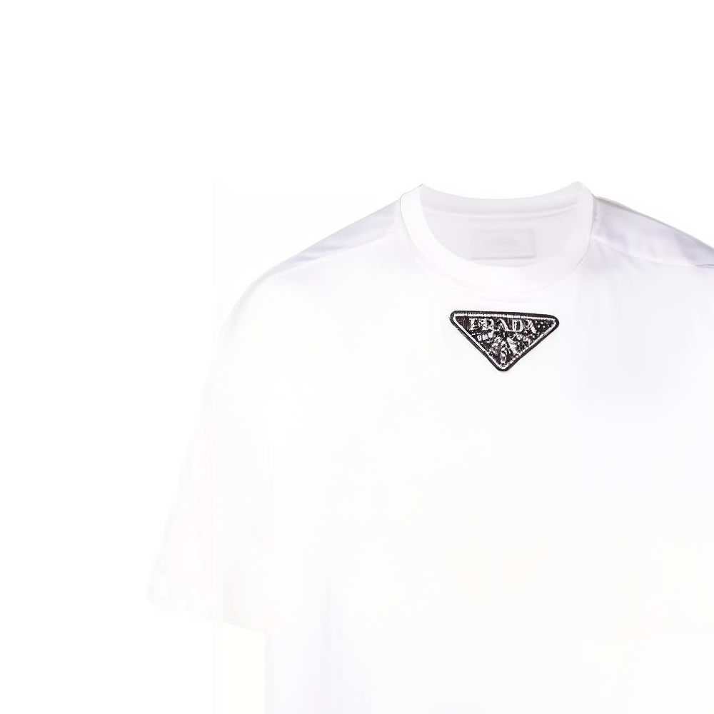 Details for PRADA SS23 Triangle Logo Patch Casual Short Sleeve T-Shirt White (). UJN838-12H4-F0009