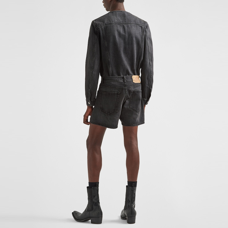 Shop PRADA SS23 Washed Casual Denim Jacket  Black GEB229-12K8-F0557-S-231