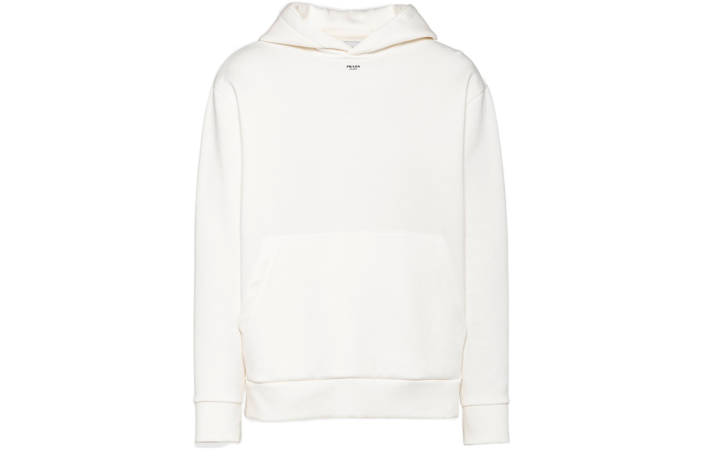 Prada SS23 White Solid Pocket Pullover Hoodie UJL84A-11OQ-F0009-S-231