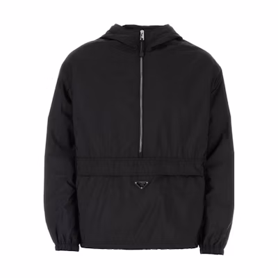 PRADA SS24 Black Half-Zip Long Sleeve Jacket with Logo. SGC534-1WQ9-F0002-S-OOO