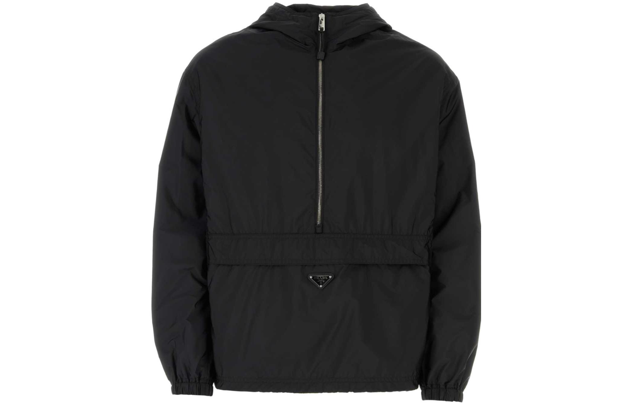Order 프라다 SS24 블랙 로고 하프집 긴팔 재킷. SGC534-1WQ9-F0002-S-OOO