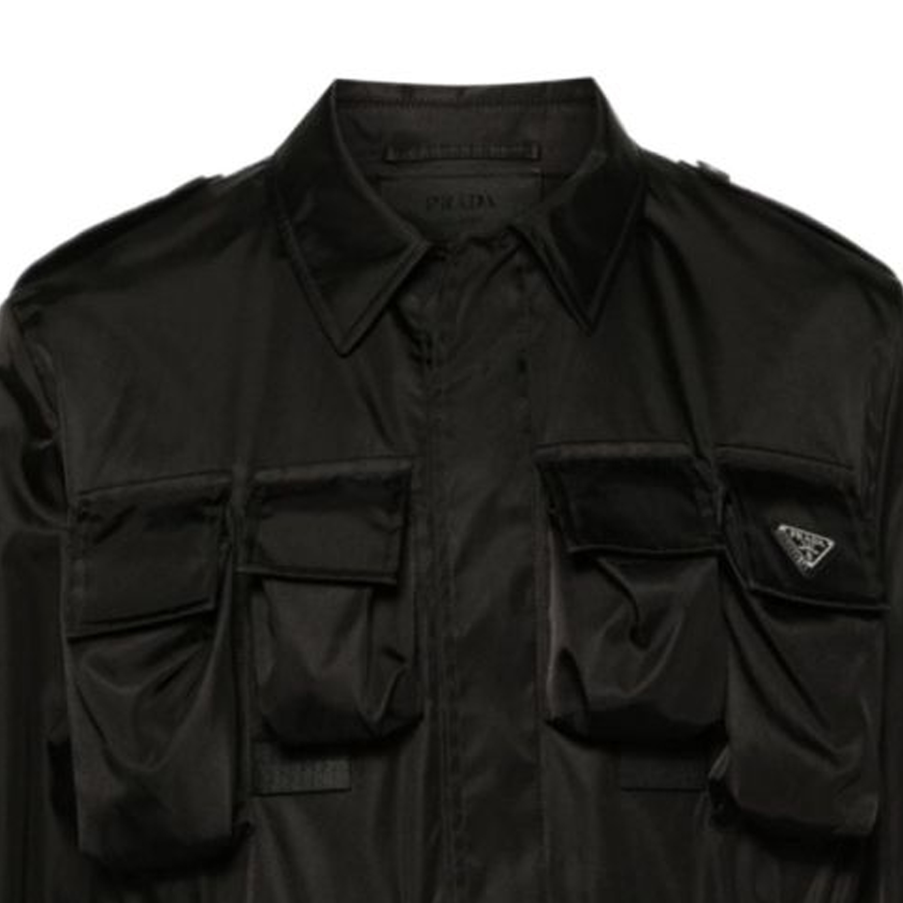 Lookbook PRADA SS24 黑色長袖外套附標誌口袋設計。 SGC553-1WQ8-F0002-S-OOO