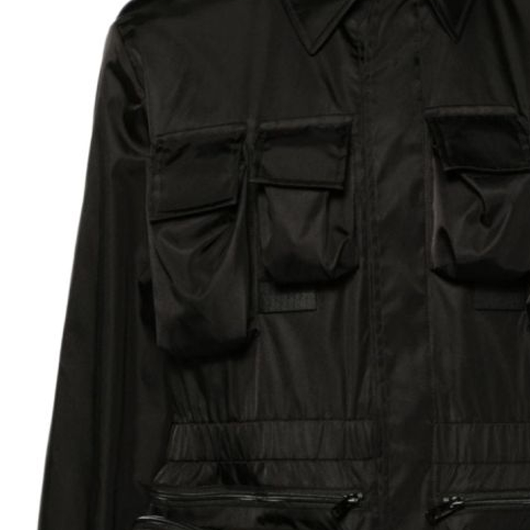 Sizing PRADA SS24 黑色長袖外套附標誌口袋設計。 SGC553-1WQ8-F0002-S-OOO