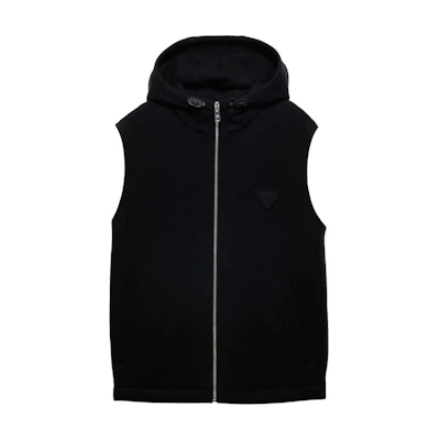 PRADA SS24 Black Solid Color Hooded Zip Vest. SGC687-1Y5V--S-OOO