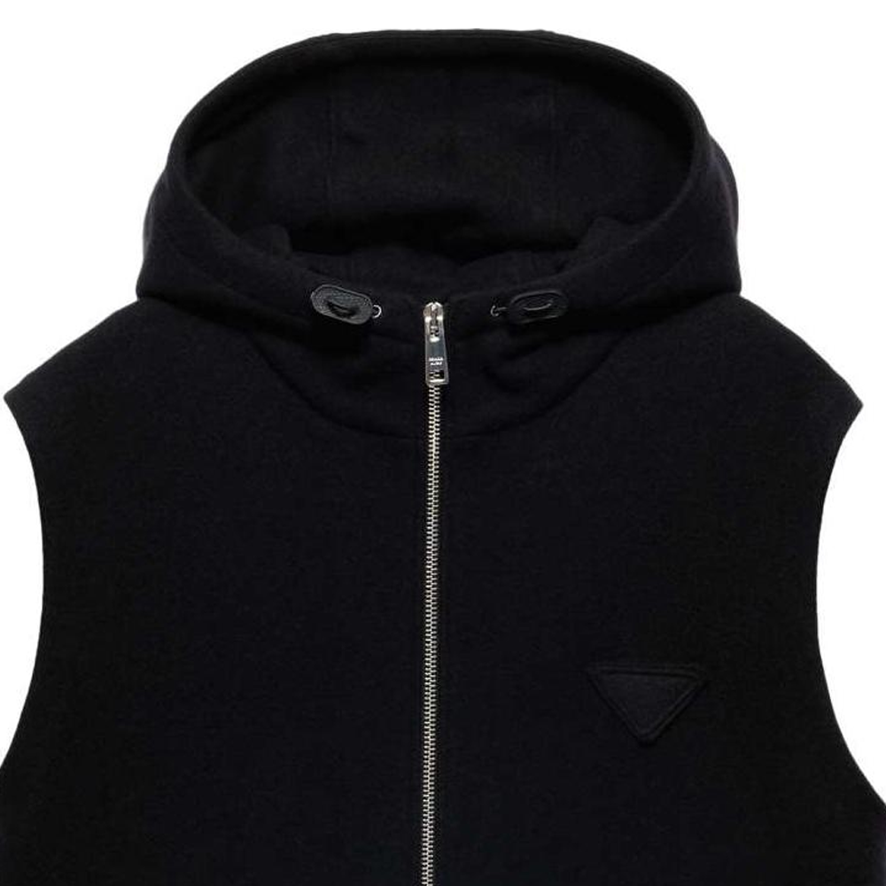 Sizing PRADA SS24 黑色素色連帽拉鍊背心 SGC687-1Y5V--S-OOO