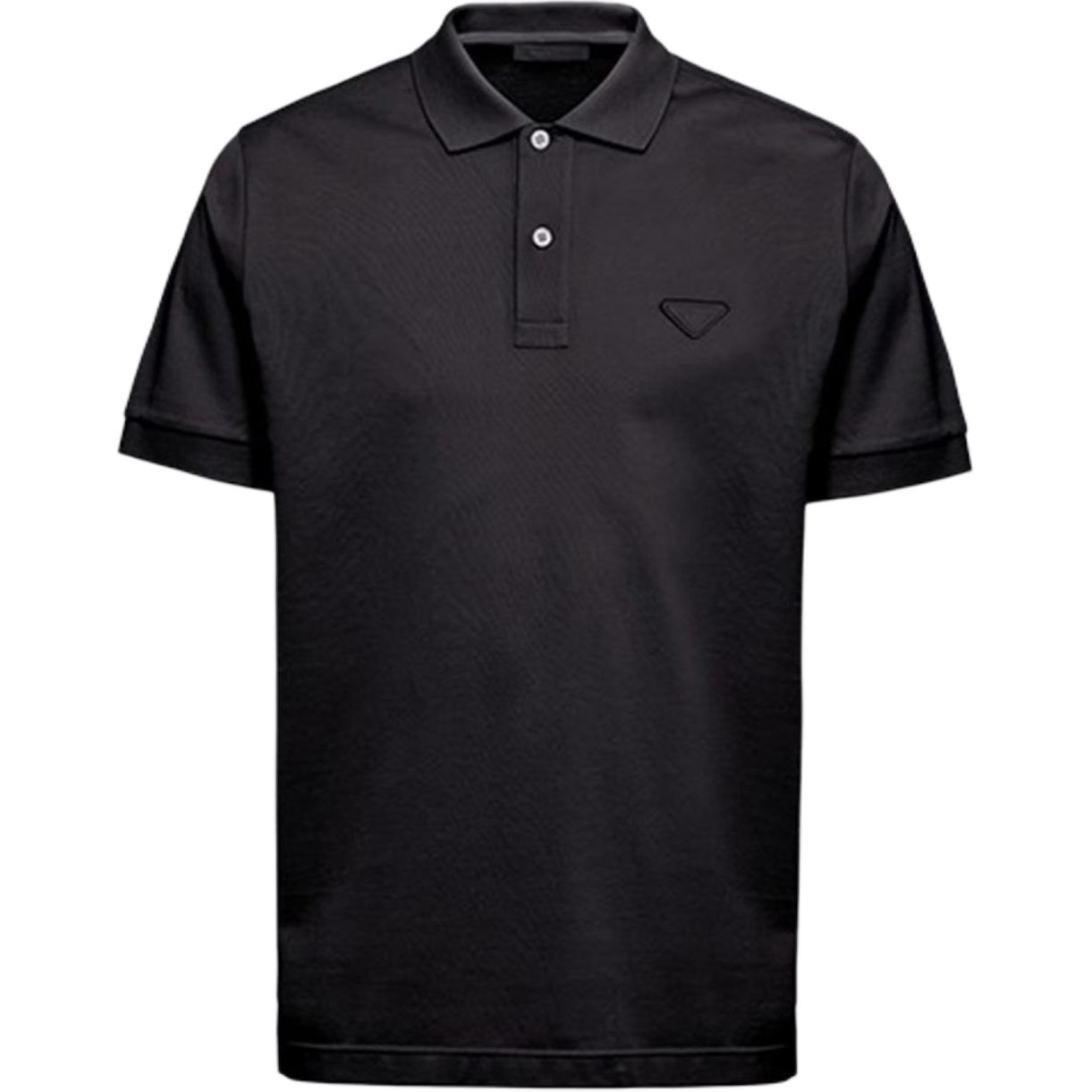 PRADA SS24  Black Solid Color Logo Short Sleeve Polo Shirt. UJN444-XGS-F0002-S-WEO