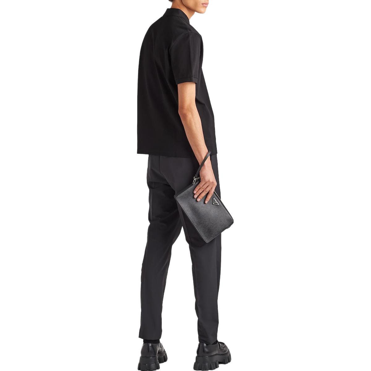 Shop 프라다 SS24 블랙 로고 반팔 폴로 셔츠. UJN444-XGS-F0002-S-WEO