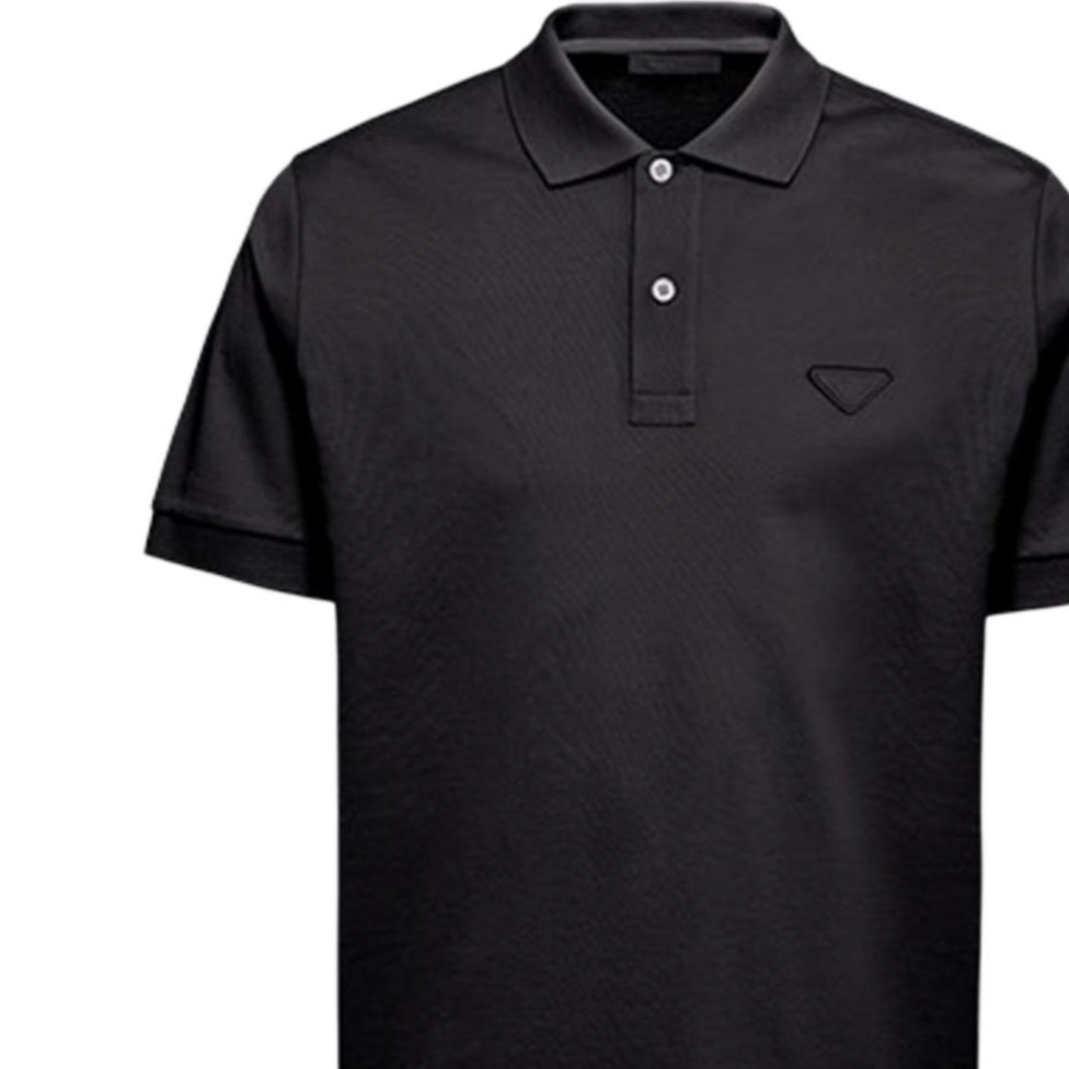 Sizing 프라다 SS24 블랙 로고 반팔 폴로 셔츠. UJN444-XGS-F0002-S-WEO
