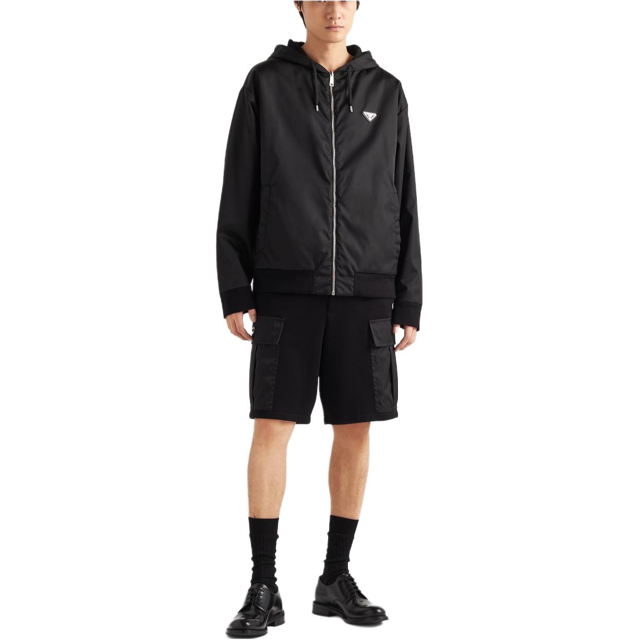 Shop PRADA SS24 Jaket Hoodie Oversized Hitam Logo Patch. UJL41B-11JE-F0806-S-OOO