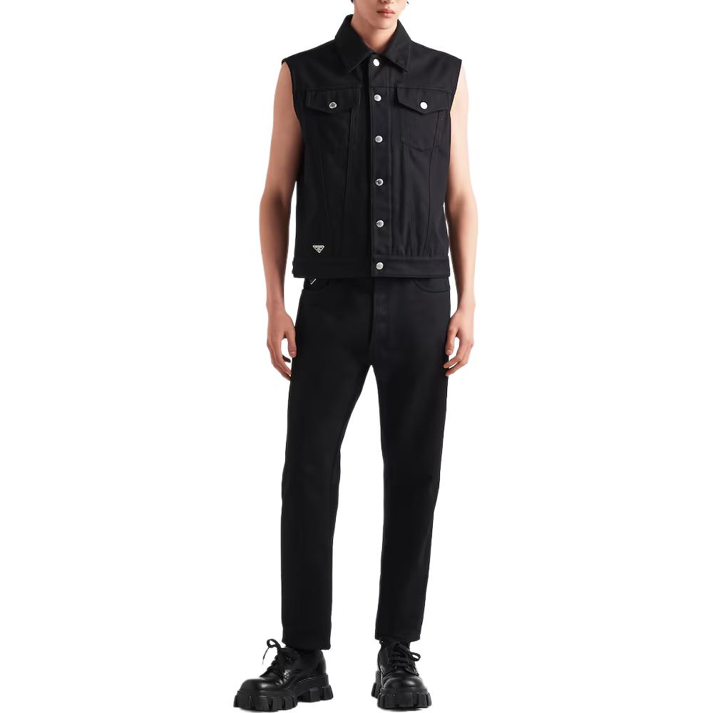 Purchase PRADA SS24  Black Straight-Leg Jeans with Pocket and Button Design. GEP371-1ZFB-F0557