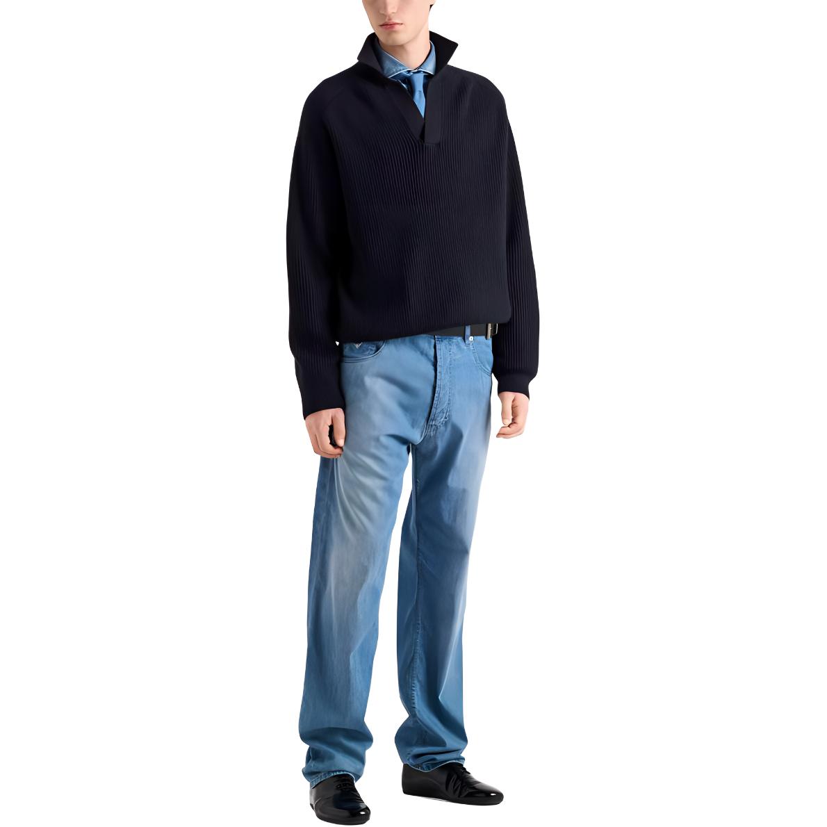 PRADA SS24  Blue Cashmere Long-Sleeve Polo Shirt UMB804-14G5-F0008-S-OOO 圖 3