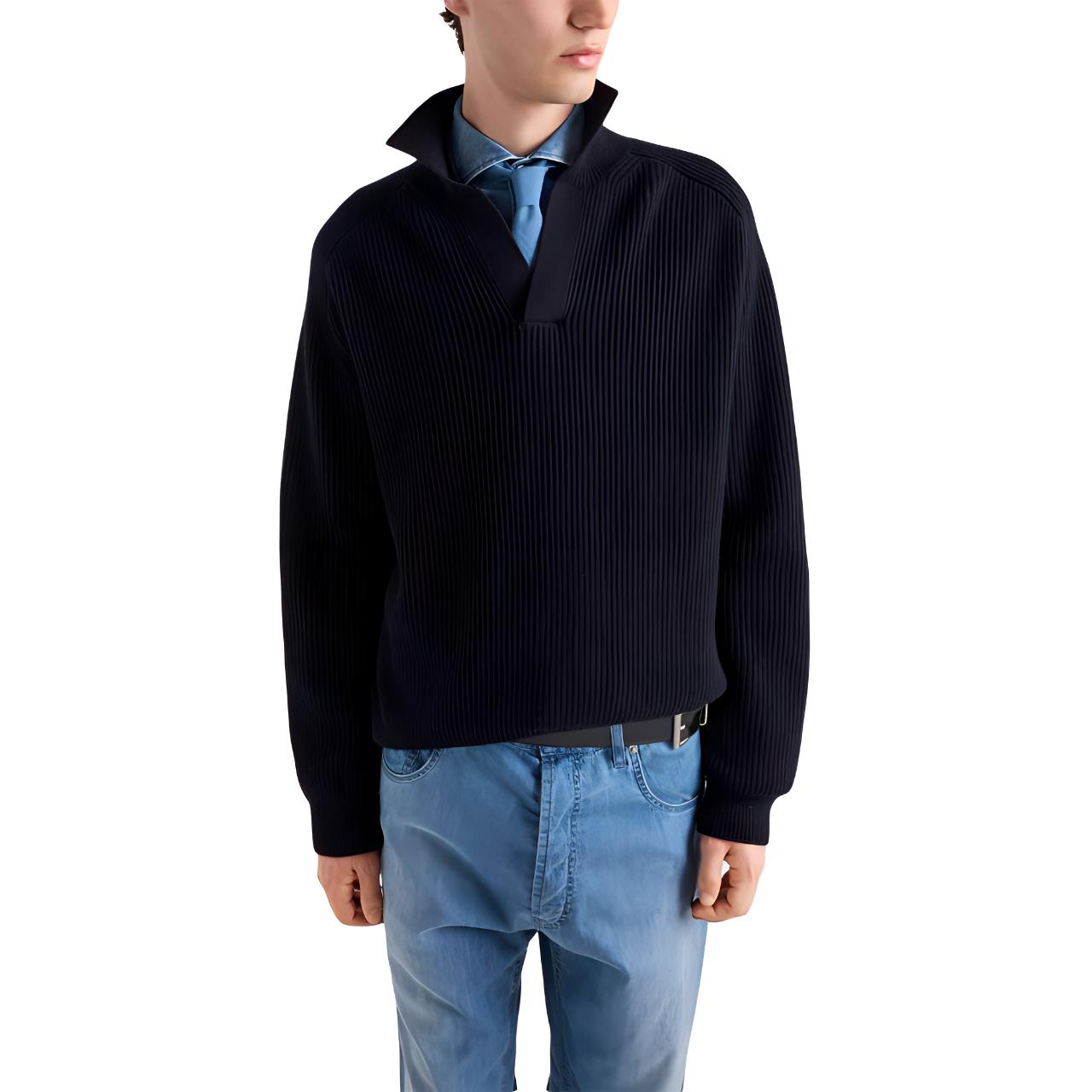 PRADA SS24  Blue Cashmere Long-Sleeve Polo Shirt UMB804-14G5-F0008-S-OOO 圖 5