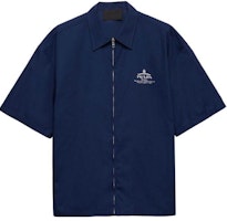 PRADA SS24 Blue Logo Print Short Sleeve Zipper Shirt. SC781-1480-F0216-S-OOO PRADA SS24 Blue Logo Print Short Sleeve Zipper Shirt. SC781-1480-F0216-S-OOO