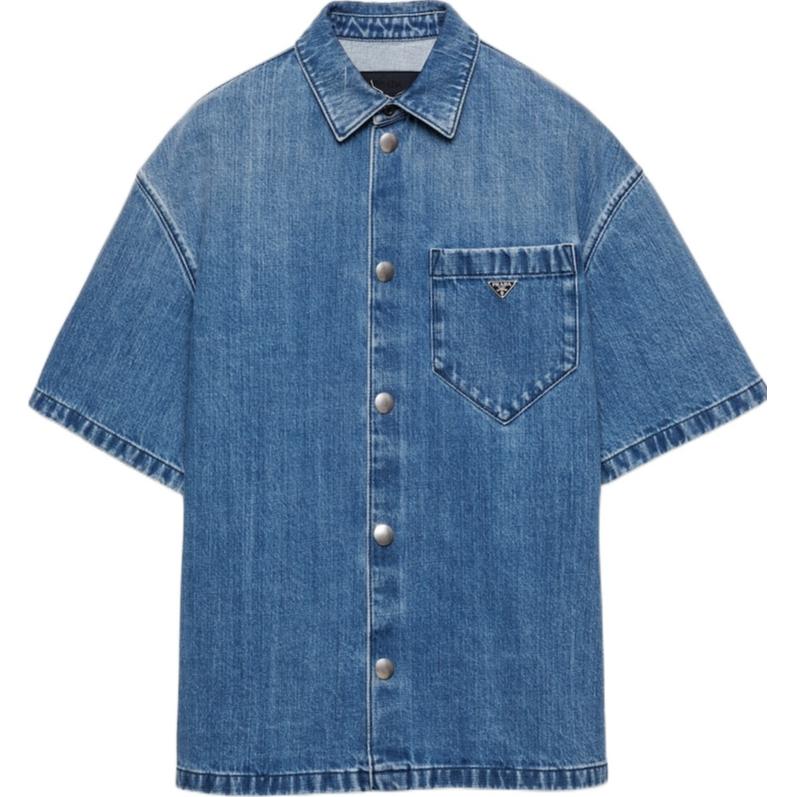 PRADA SS24  Blue Loose Fit Denim Short Sleeve Shirt with Logo Patch. GEC067-15N1-F0V3N-S-212 圖 2